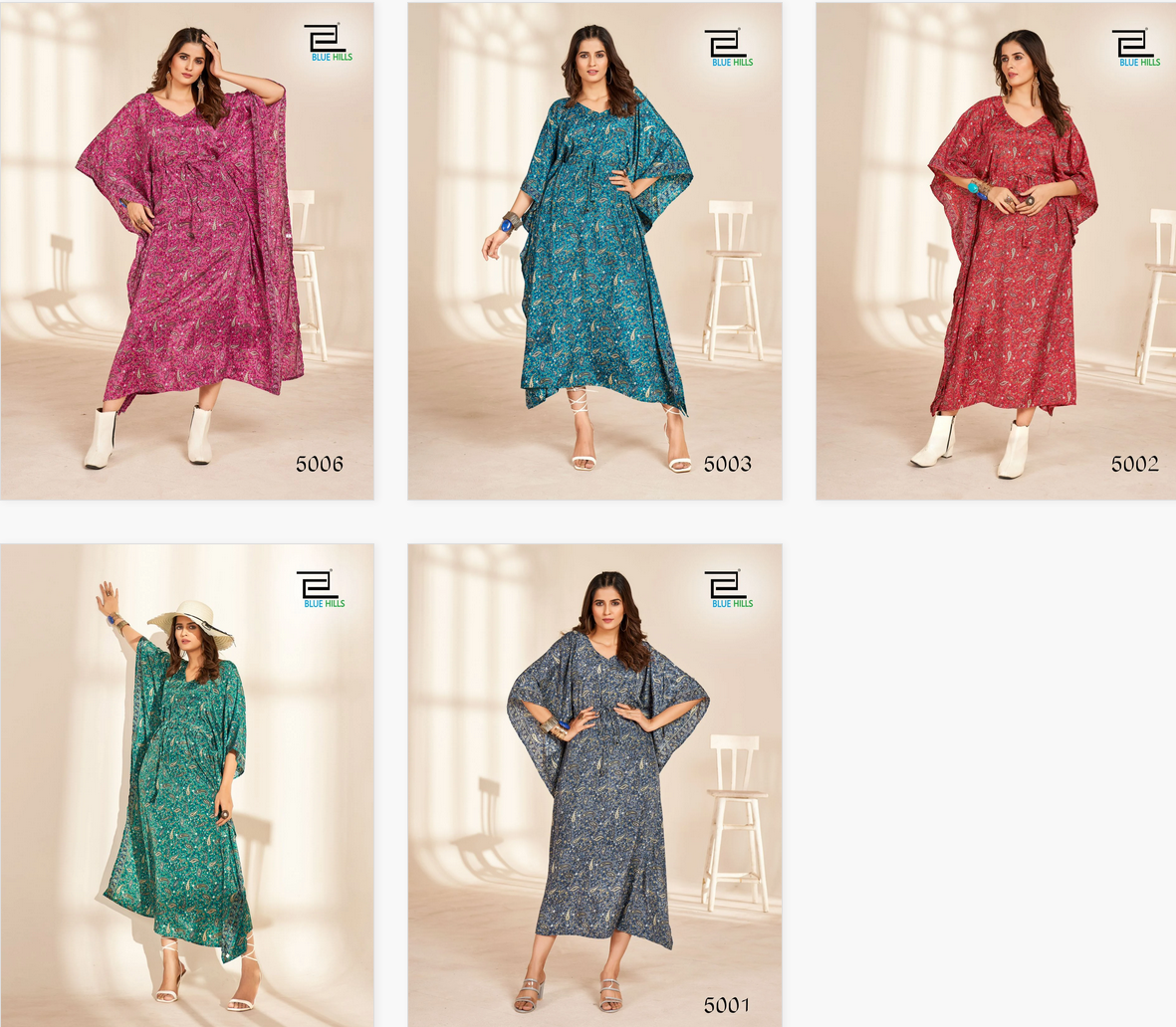 Fire Walk Vol 5 By Blue Hills Nx Crape Printed Kaftan Kurtis Wholesale Online

